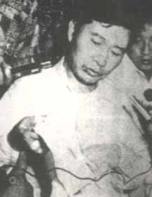 Kim Dae-jung attends a press conference after he was kidnapped in Japan and take escaped from death On 1973